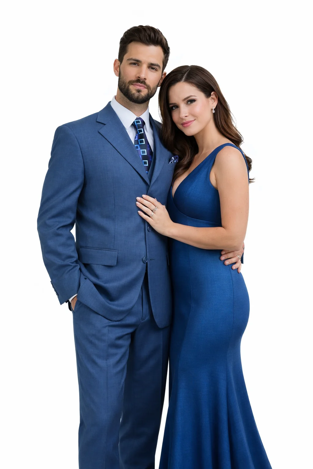 Three Button Suit - Classic Fit Pleated Pants - Mens 3 Button Texured Classic Fit Pleated Blue Pant Suit - Image 3