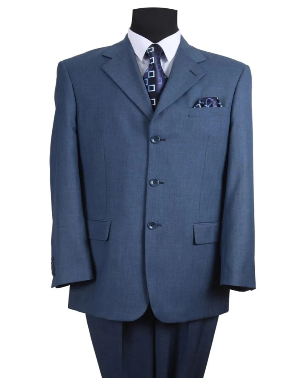 Three Button Suit - Classic Fit Pleated Pants - Mens 3 Button Texured Classic Fit Pleated Blue Pant Suit - Image 8