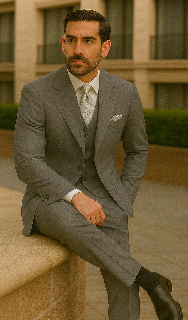 Three Button Suit - Classic Fit Pleated Pants - Mens Three Button Classic Fit Light Grey Vested Suit - Image 3
