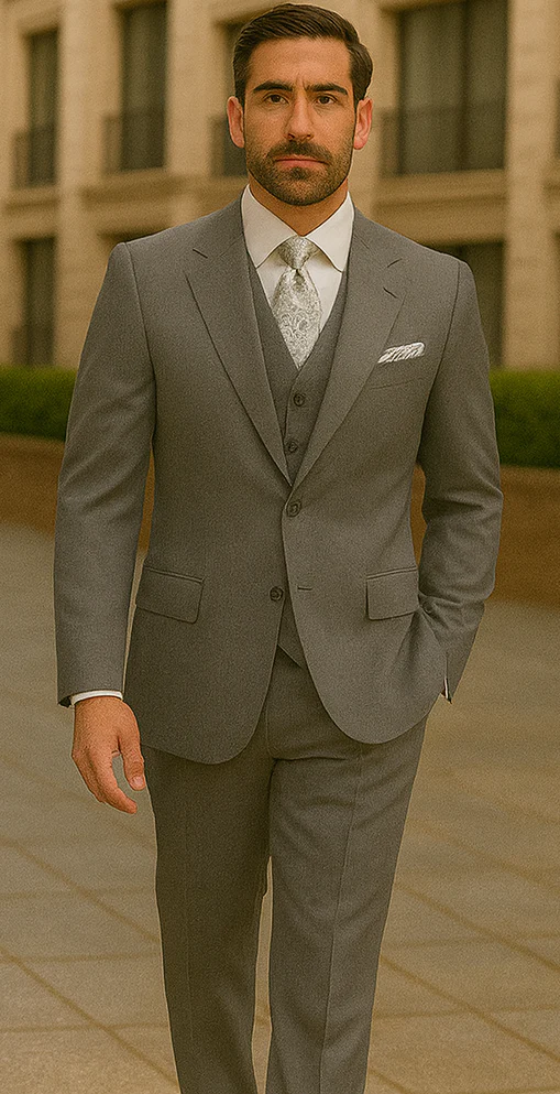 Three Button Suit - Classic Fit Pleated Pants - Mens Three Button Classic Fit Light Grey Vested Suit - Image 4