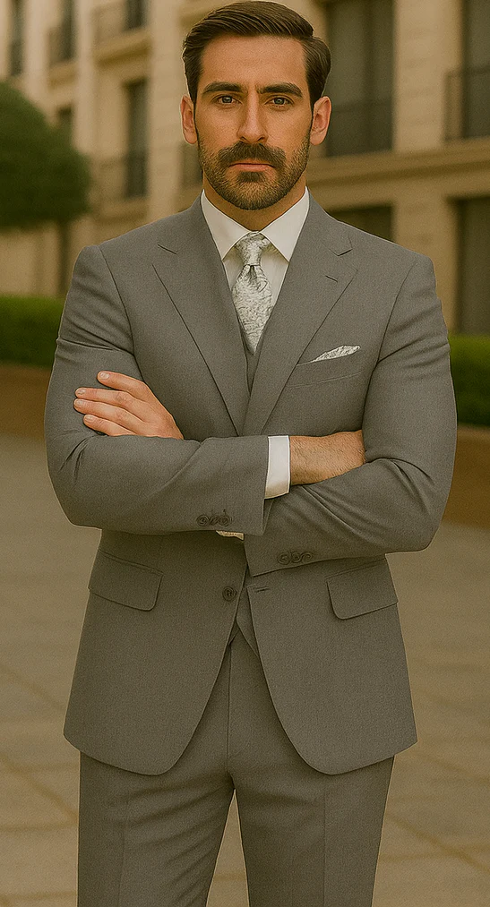 Three Button Suit - Classic Fit Pleated Pants - Mens Three Button Classic Fit Light Grey Vested Suit - Image 5