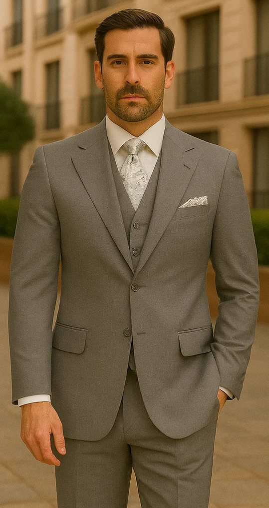 Three Button Suit - Classic Fit Pleated Pants - Mens Three Button Classic Fit Light Grey Vested Suit - Image 8