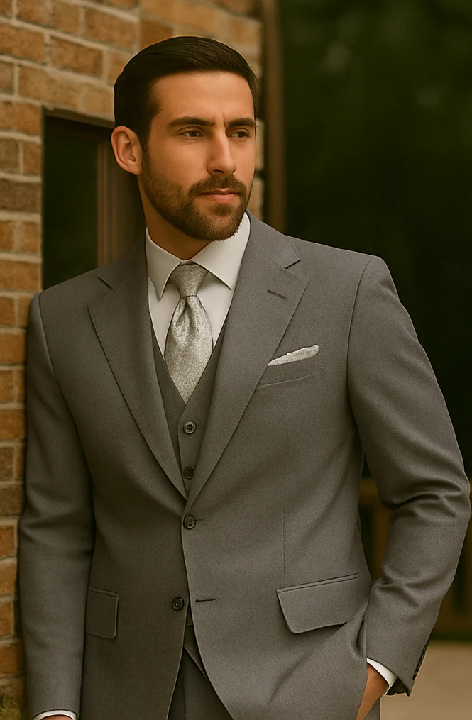 Three Button Suit - Classic Fit Pleated Pants - Mens Three Button Classic Fit Light Grey Vested Suit - Image 9