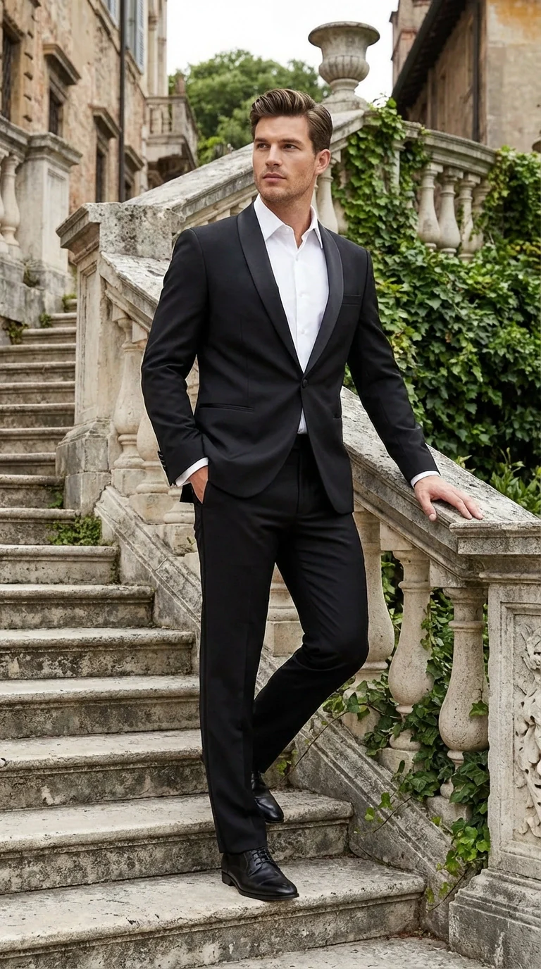 Tiglio Designer Men’s Black Single Button Tuxedo Suit – Formal Black Business and Wedding Suit Shawl Collar  Super 150's Wool Fabric - Image 12