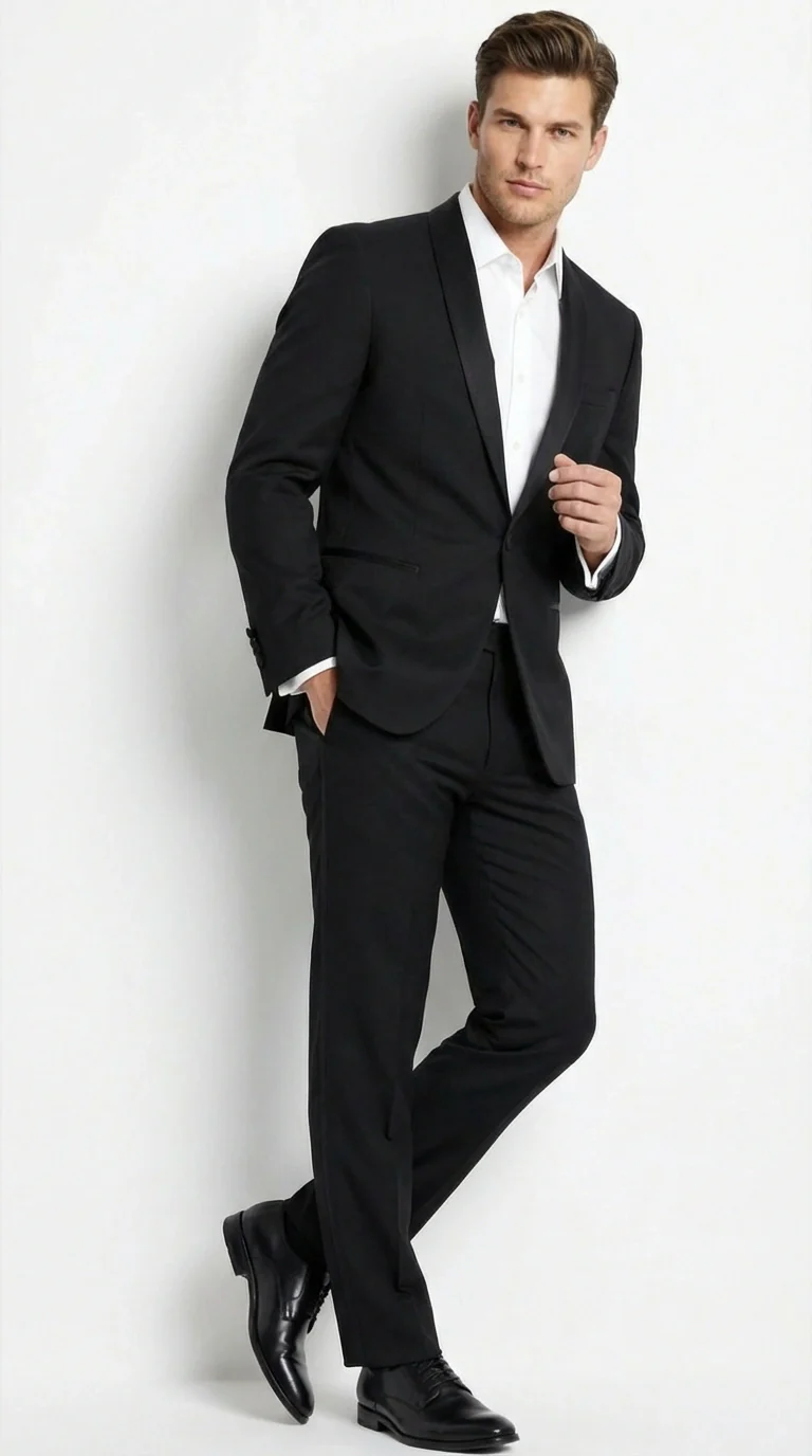 Tiglio Designer Men’s Black Single Button Tuxedo Suit – Formal Black Business and Wedding Suit Shawl Collar  Super 150's Wool Fabric - Image 5