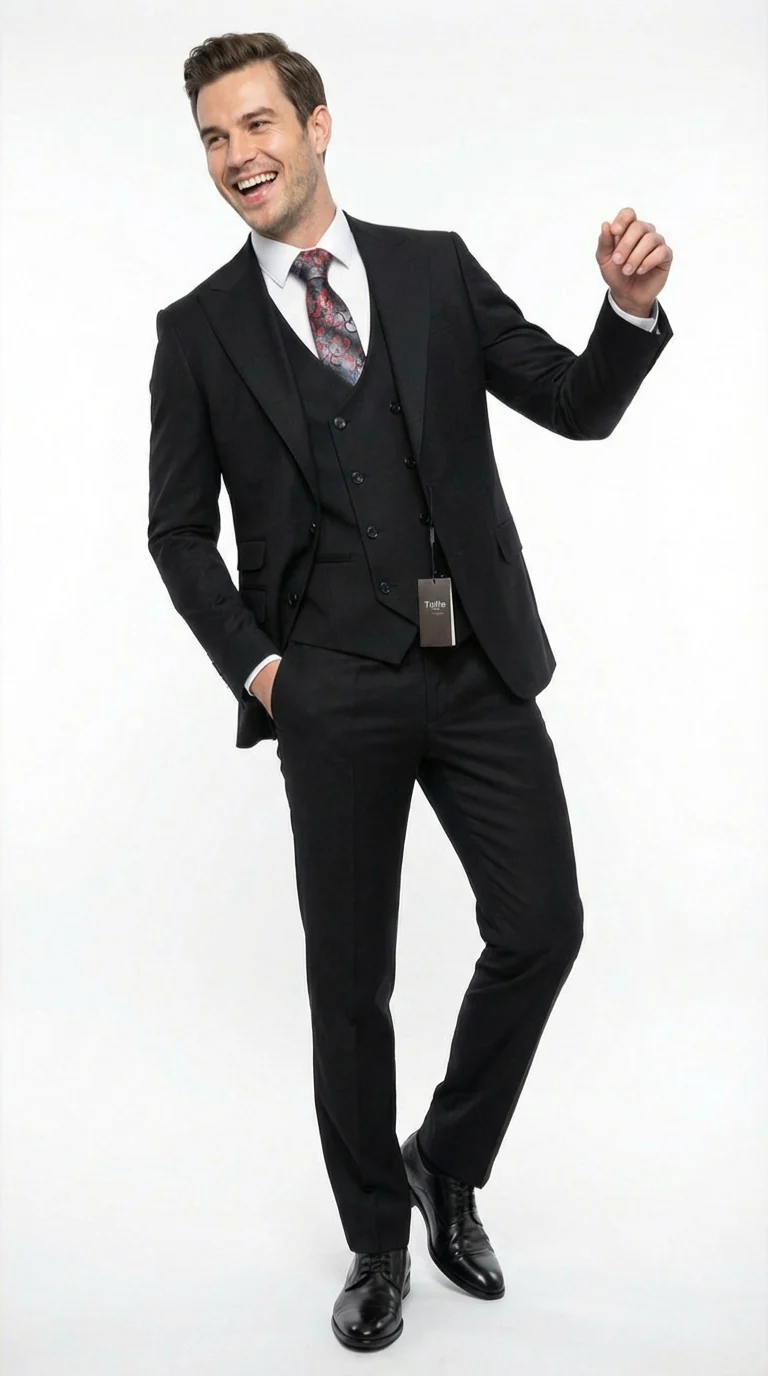 Tiglio Men’s Black 3 Piece Suit – Classic Formal Business Suit with Vest for Wedding and Special Occasion - Image 4