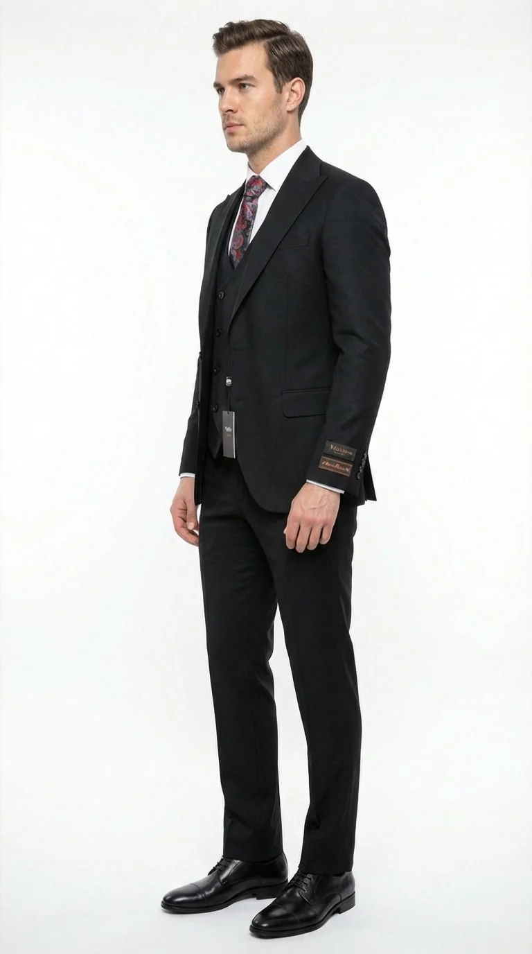 Tiglio Men’s Black 3 Piece Suit – Classic Formal Business Suit with Vest for Wedding and Special Occasion - Image 5