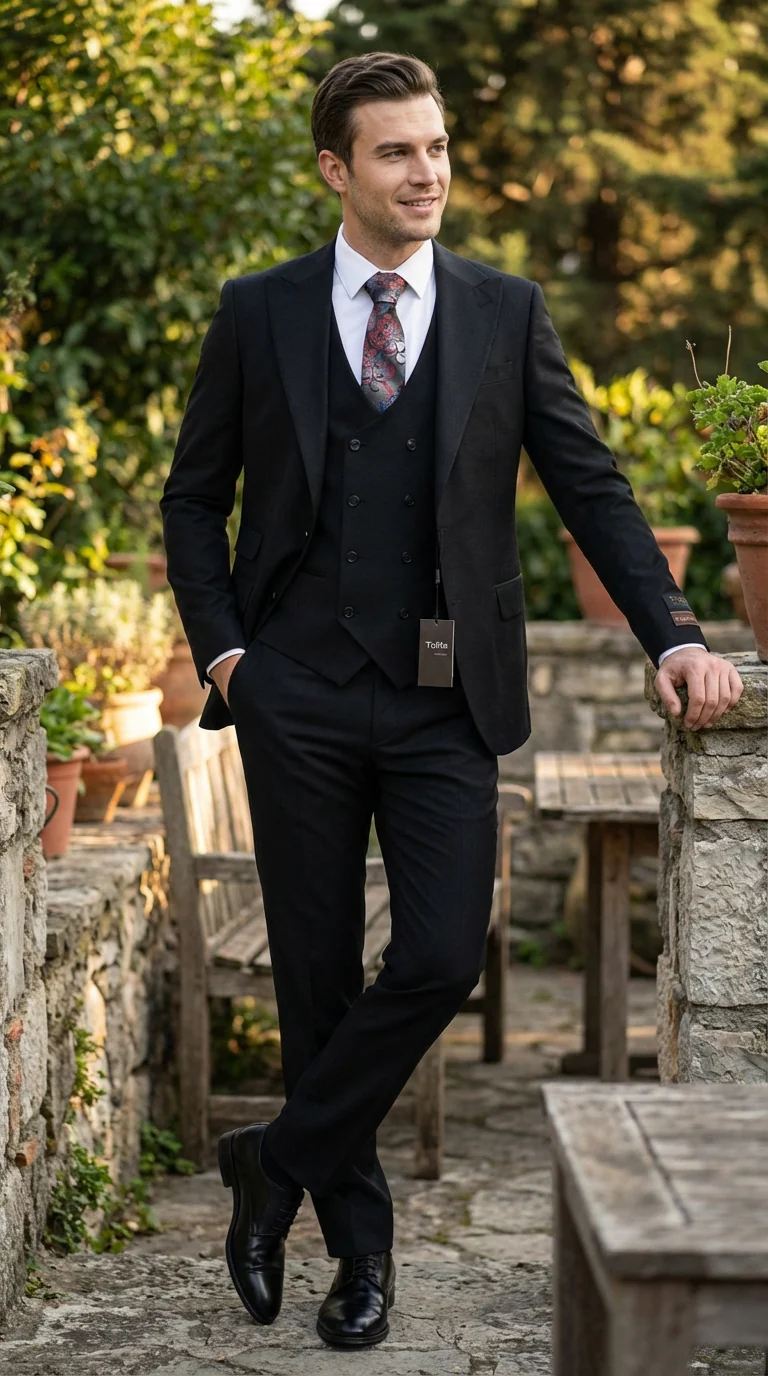 Tiglio Men’s Black 3 Piece Suit – Classic Formal Business Suit with Vest for Wedding and Special Occasion - Image 7