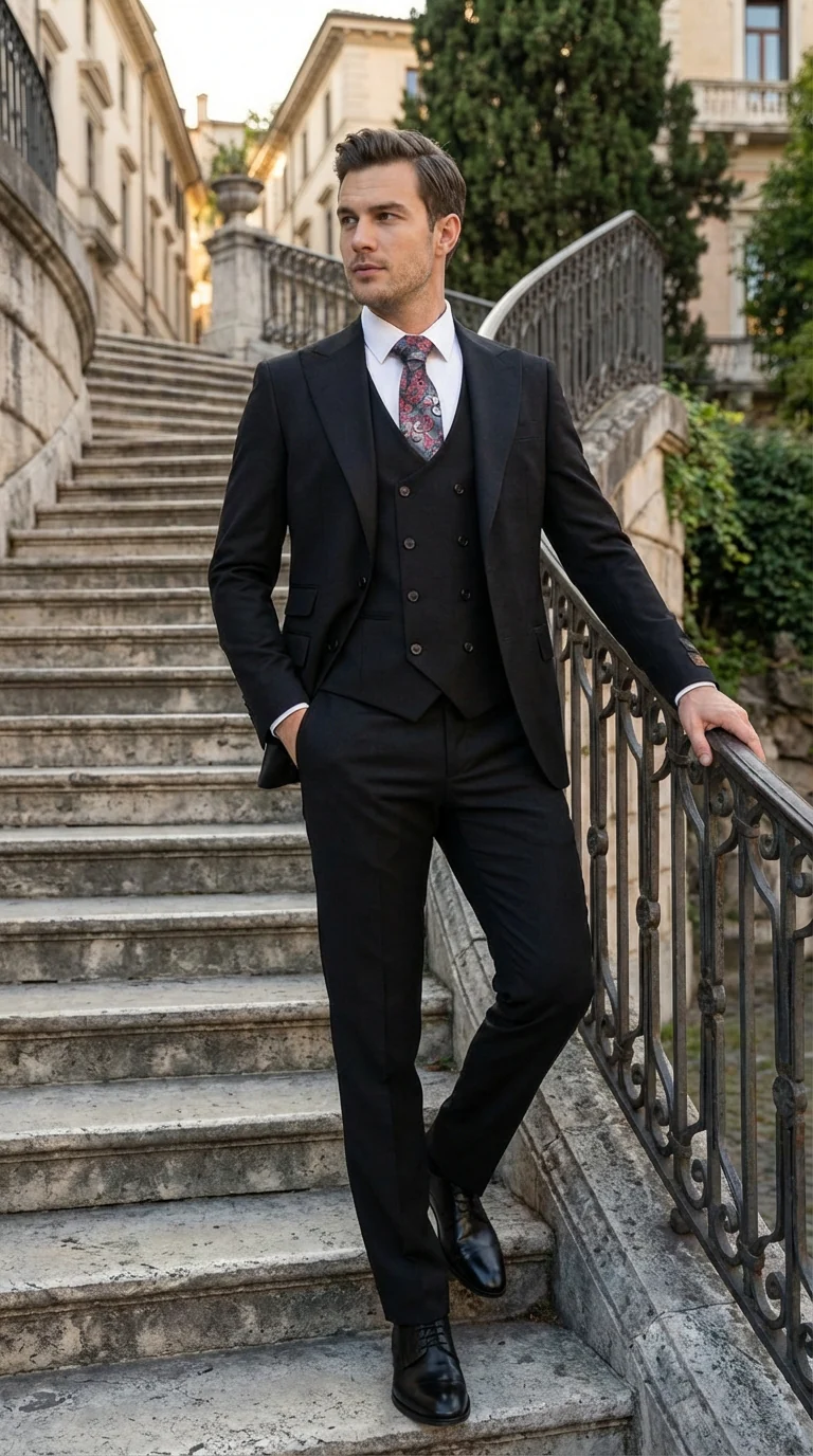 Tiglio Men’s Black 3 Piece Suit – Classic Formal Business Suit with Vest for Wedding and Special Occasion - Image 8