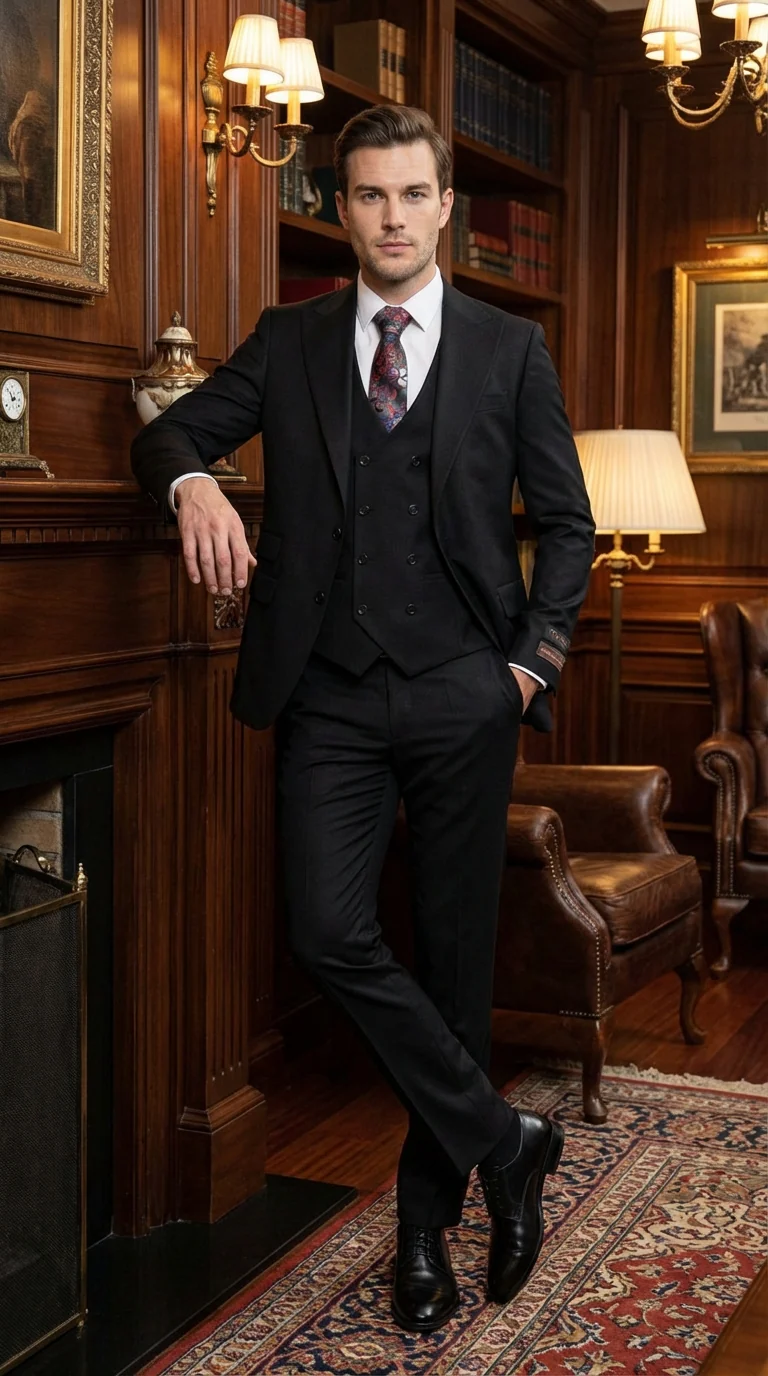 Tiglio Men’s Black 3 Piece Suit – Classic Formal Business Suit with Vest for Wedding and Special Occasion - Image 9