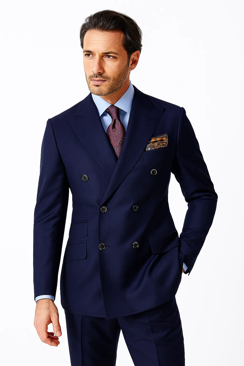 Tiglio Rosso Mens French Blue Wool Double Breasted Suit - Image 3