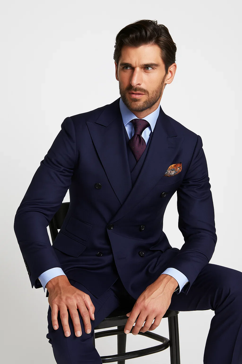 Tiglio Rosso Mens French Blue Wool Double Breasted Suit - Image 4