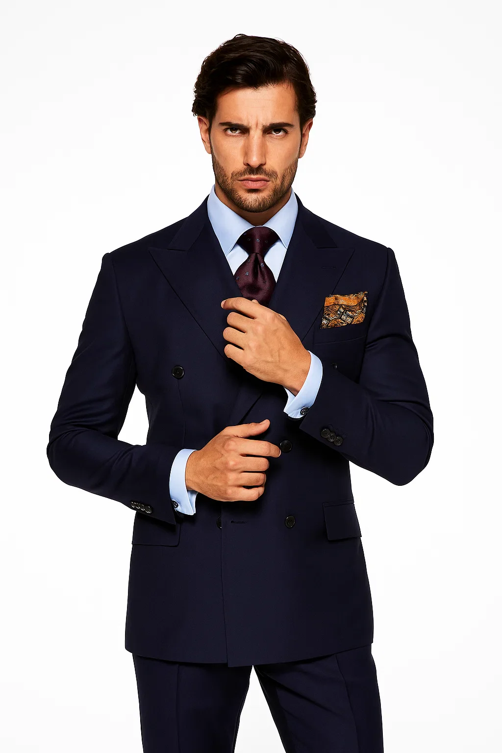 Tiglio Rosso Mens French Blue Wool Double Breasted Suit - Image 6
