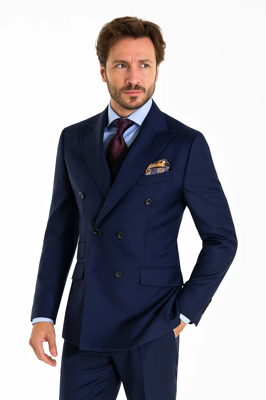 Tiglio Rosso Mens French Blue Wool Double Breasted Suit - Image 7