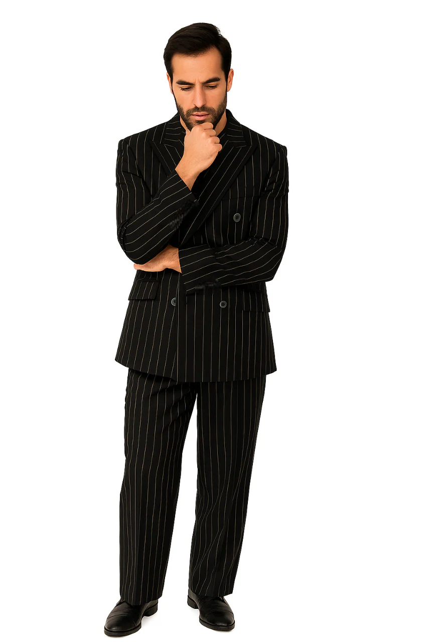 Tiglio Rosso Suit - Classic Fit Athletic Cut 100% Wool Super 150s Italian Fabric Peak Lapel in Color Black/White - Image 3