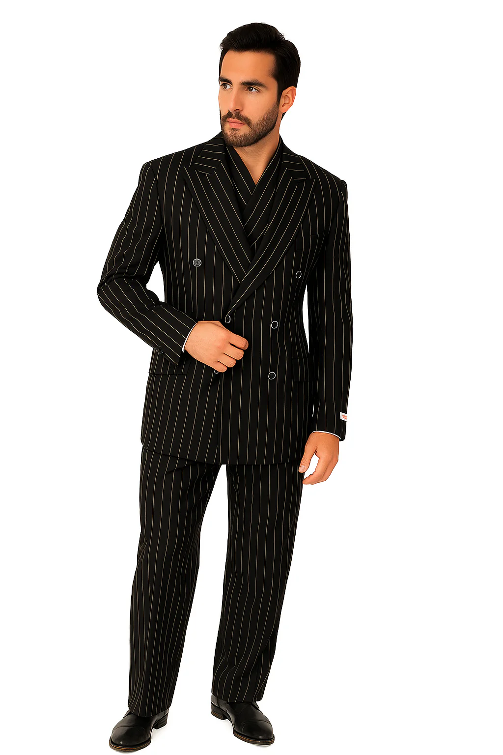 Tiglio Rosso Suit - Classic Fit Athletic Cut 100% Wool Super 150s Italian Fabric Peak Lapel in Color Black/White - Image 4