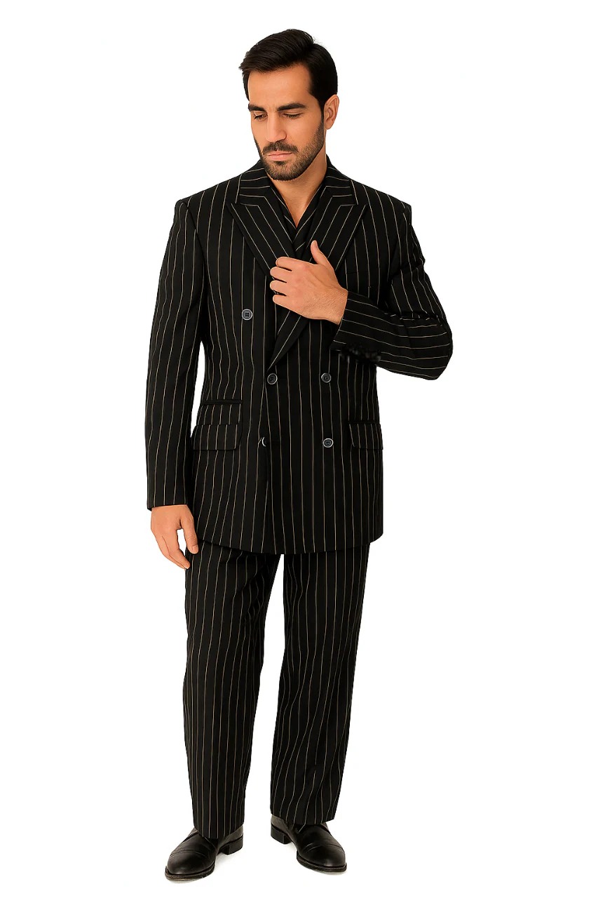 Tiglio Rosso Suit - Classic Fit Athletic Cut 100% Wool Super 150s Italian Fabric Peak Lapel in Color Black/White - Image 5