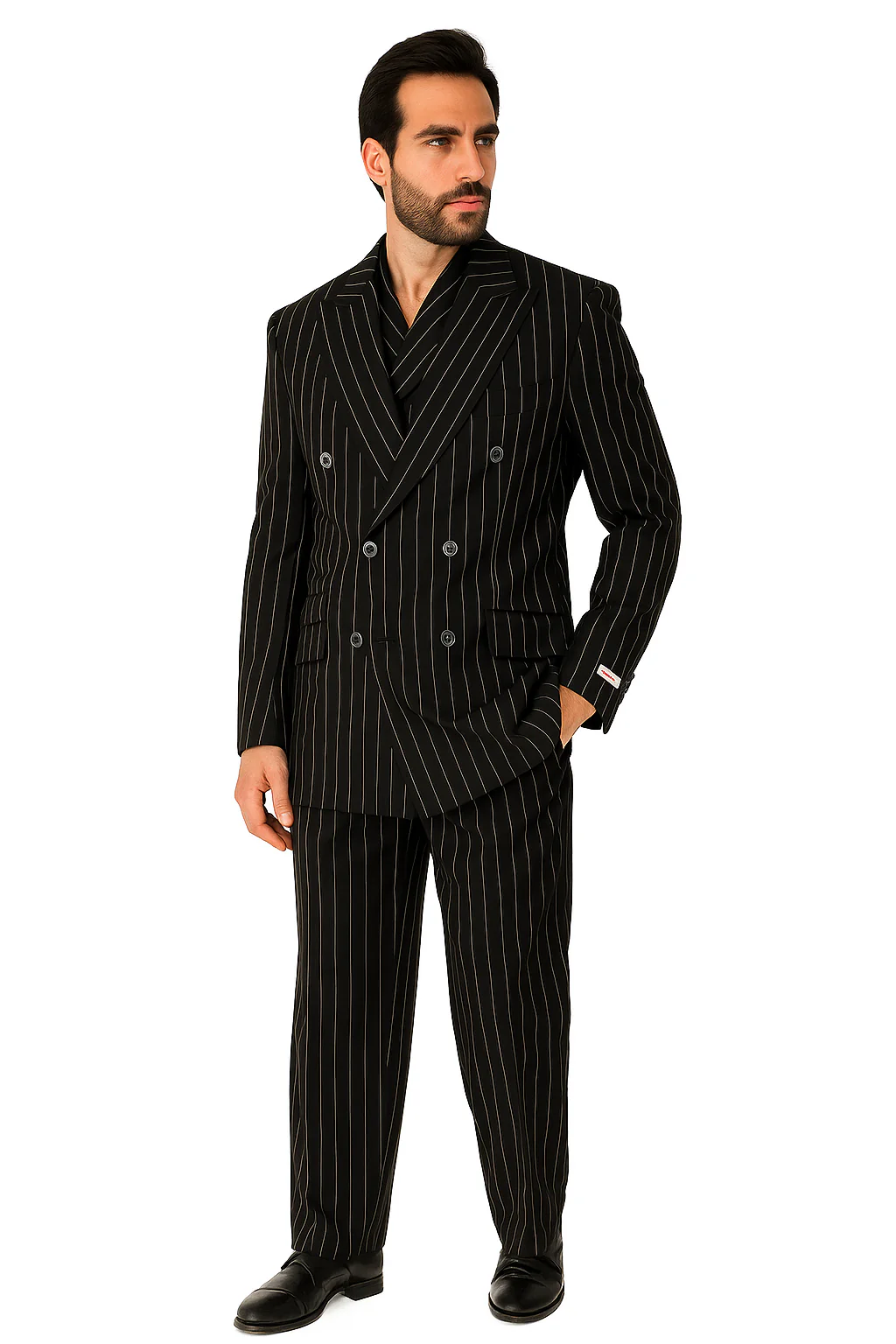 Tiglio Rosso Suit - Classic Fit Athletic Cut 100% Wool Super 150s Italian Fabric Peak Lapel in Color Black/White - Image 6