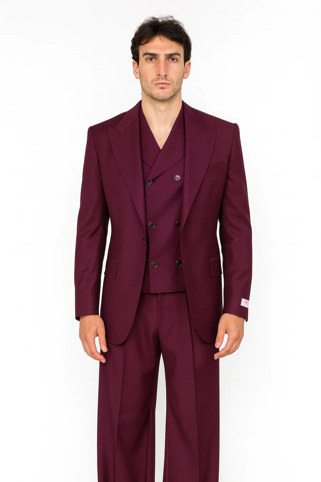 Tiglio Rosso Suit - Classic Fit Athletic Cut 100% Wool Super 150s Italian Fabric Peak Lapel in Color Burgundy - Image 5