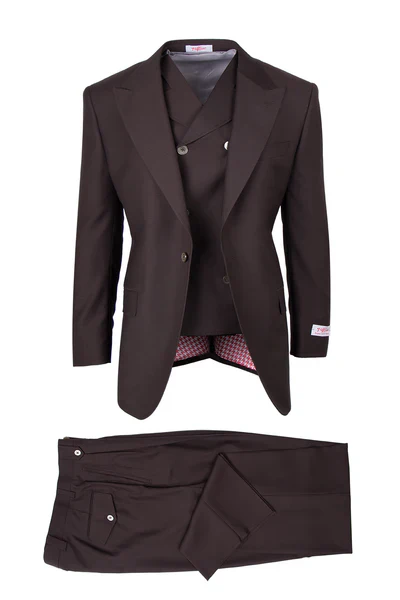 Tiglio Rosso Suit - Classic Fit Athletic Cut 100% Wool Super 150s Italian Fabric Peak Lapel in Color Dark Brown - Image 7