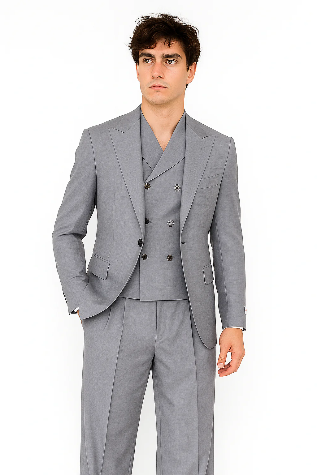 Tiglio Rosso Suit  - Classic Fit Athletic Cut 100% Wool Super 150s Italian Fabric Peak Lapel in Color Light Gray - Image 2