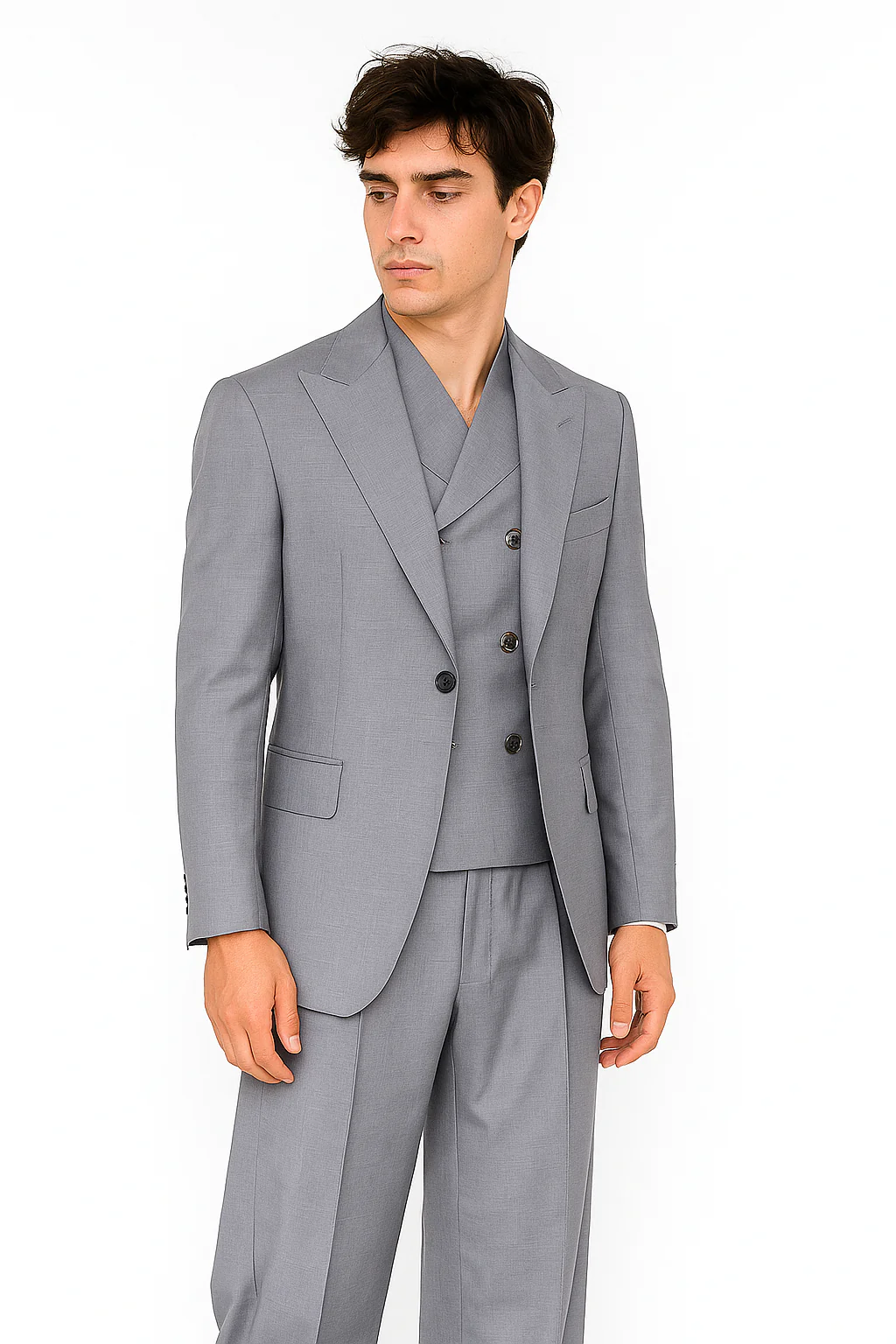 Tiglio Rosso Suit  - Classic Fit Athletic Cut 100% Wool Super 150s Italian Fabric Peak Lapel in Color Light Gray - Image 4