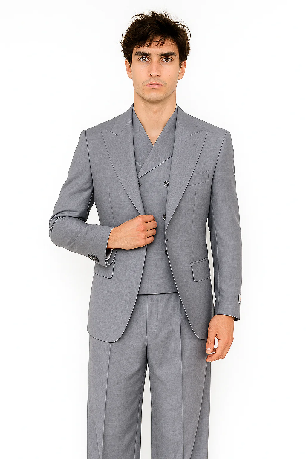 Tiglio Rosso Suit  - Classic Fit Athletic Cut 100% Wool Super 150s Italian Fabric Peak Lapel in Color Light Gray - Image 5