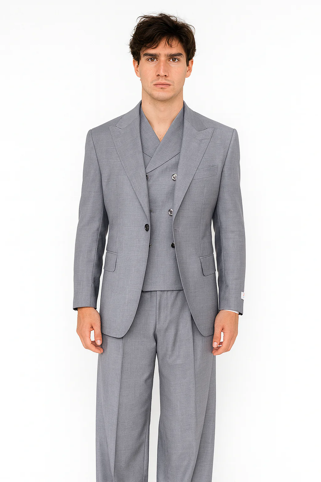 Tiglio Rosso Suit  - Classic Fit Athletic Cut 100% Wool Super 150s Italian Fabric Peak Lapel in Color Light Gray - Image 6