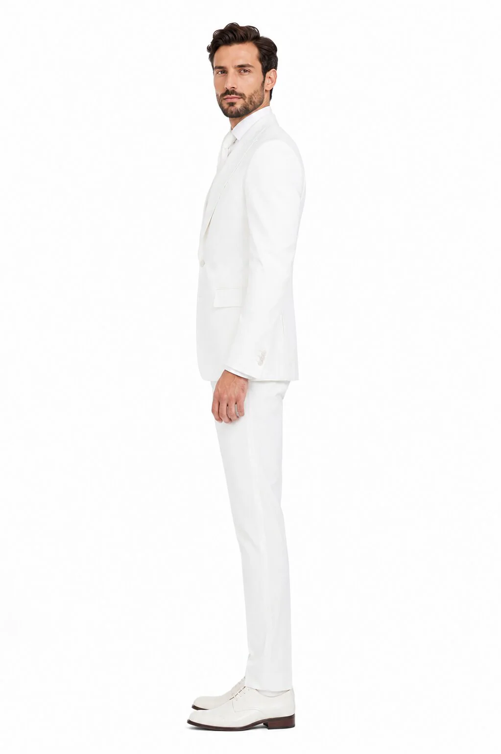 Tiglio Rosso Suit - Classic Fit Athletic Cut 100% Wool Super 150s Italian Fabric Peak Lapel in Color Off White - Image 3