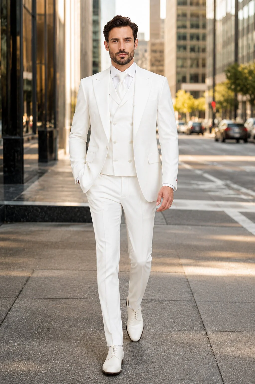 Tiglio Rosso Suit - Classic Fit Athletic Cut 100% Wool Super 150s Italian Fabric Peak Lapel in Color Off White - Image 7