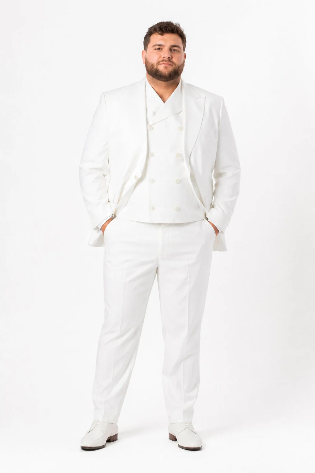 Tiglio Rosso Suit - Classic Fit Athletic Cut 100% Wool Super 150s Italian Fabric Peak Lapel in Color Off White - Image 8