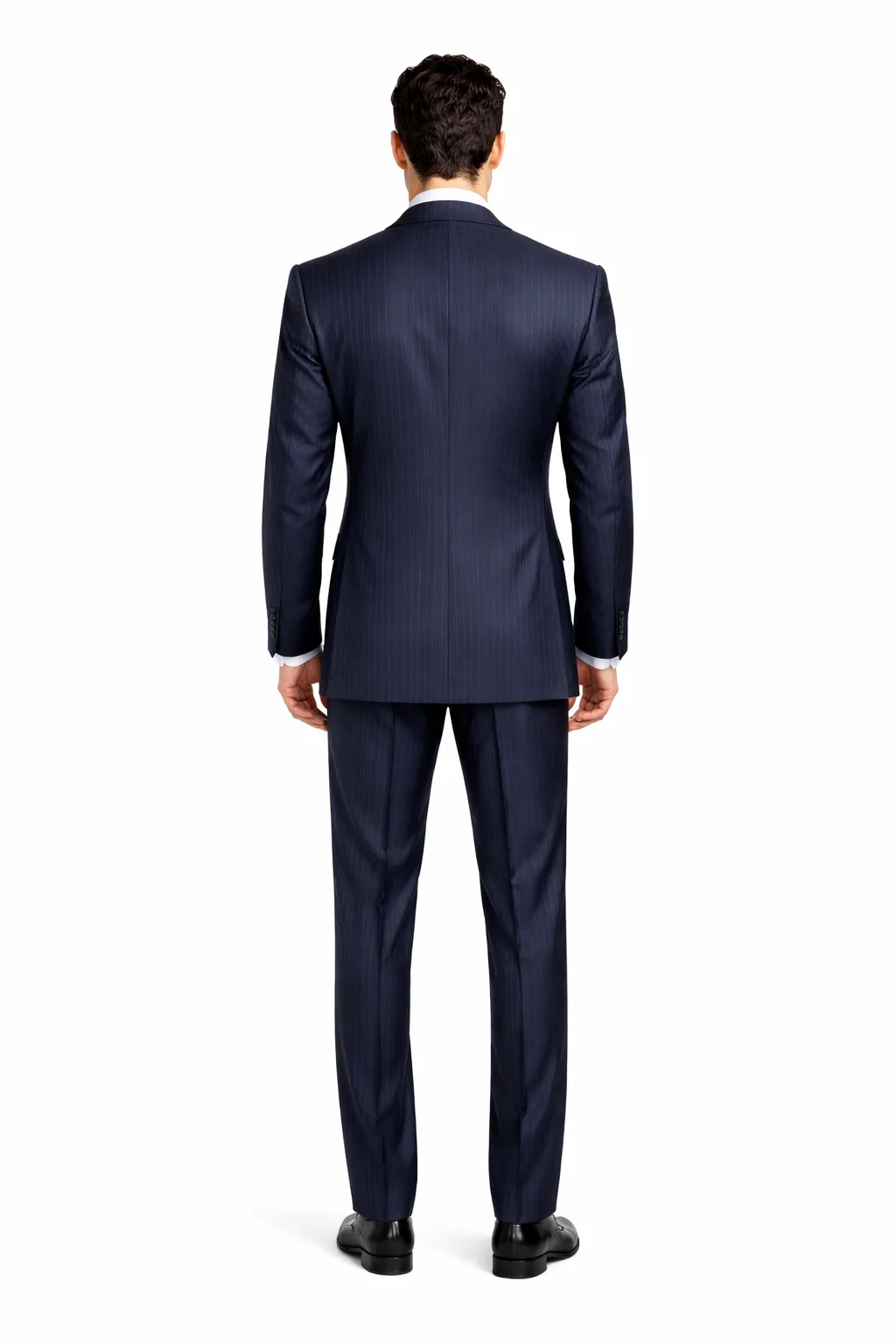 Tone on Tone Shadow Stripe Athletic Cut Classic Suits Men's suit  Classic Relax Fit Pleated Pants 19 Inch Bottom Dark Navy - Image 2