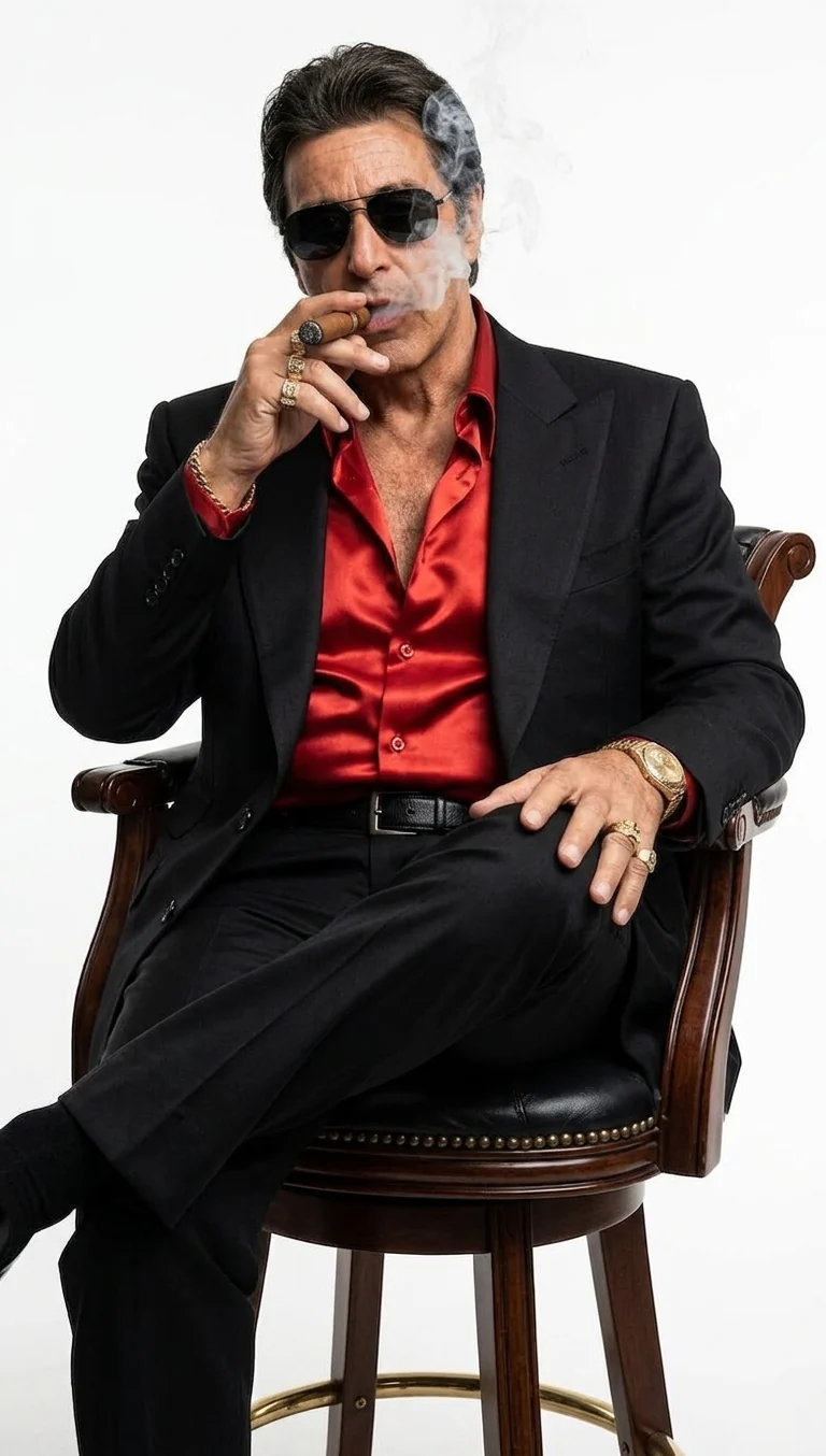 Tony Montana’s Black Blazer with Red Sateen Shirt – Men’s Black Formal Blazer and Red Satin Style Shirt Outfit for Party, Wedding and Vintage Wear - Image 3
