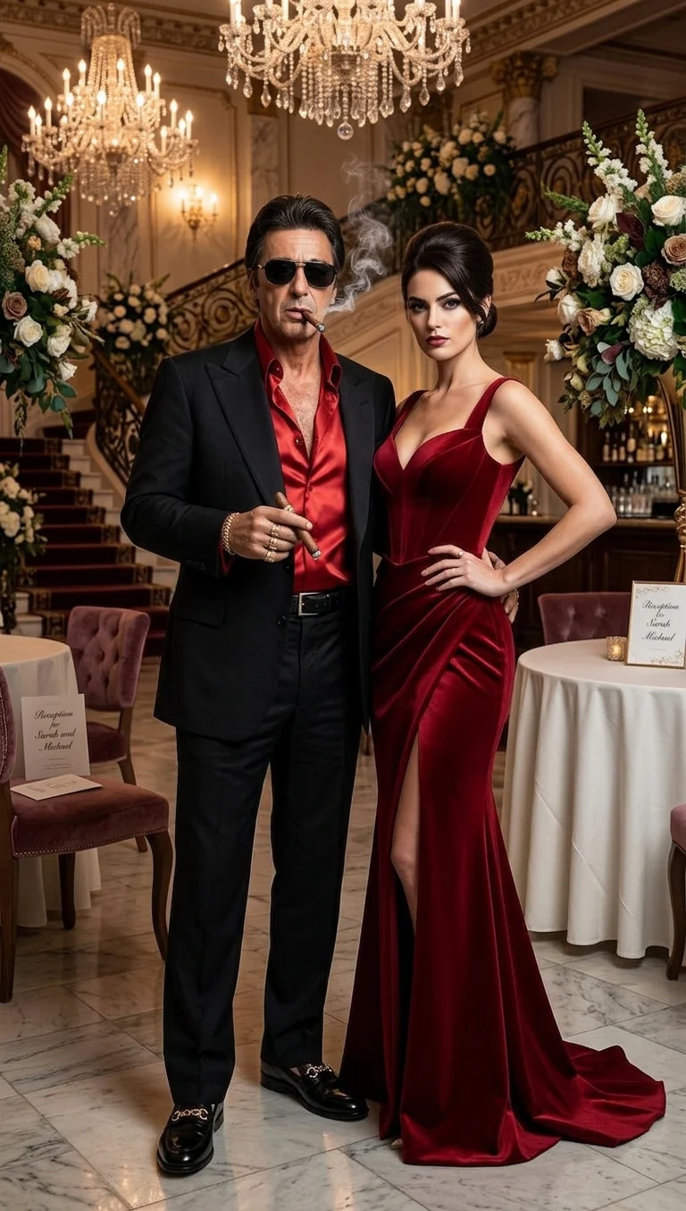 Tony Montana’s Black Blazer with Red Sateen Shirt – Men’s Black Formal Blazer and Red Satin Style Shirt Outfit for Party, Wedding and Vintage Wear - Image 6
