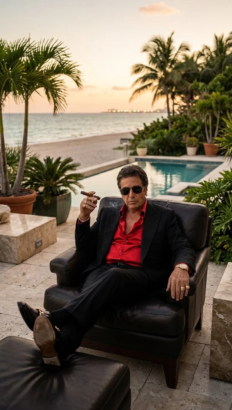 Tony Montana’s Black Blazer with Red Sateen Shirt – Men’s Black Formal Blazer and Red Satin Style Shirt Outfit for Party, Wedding and Vintage Wear - Image 7