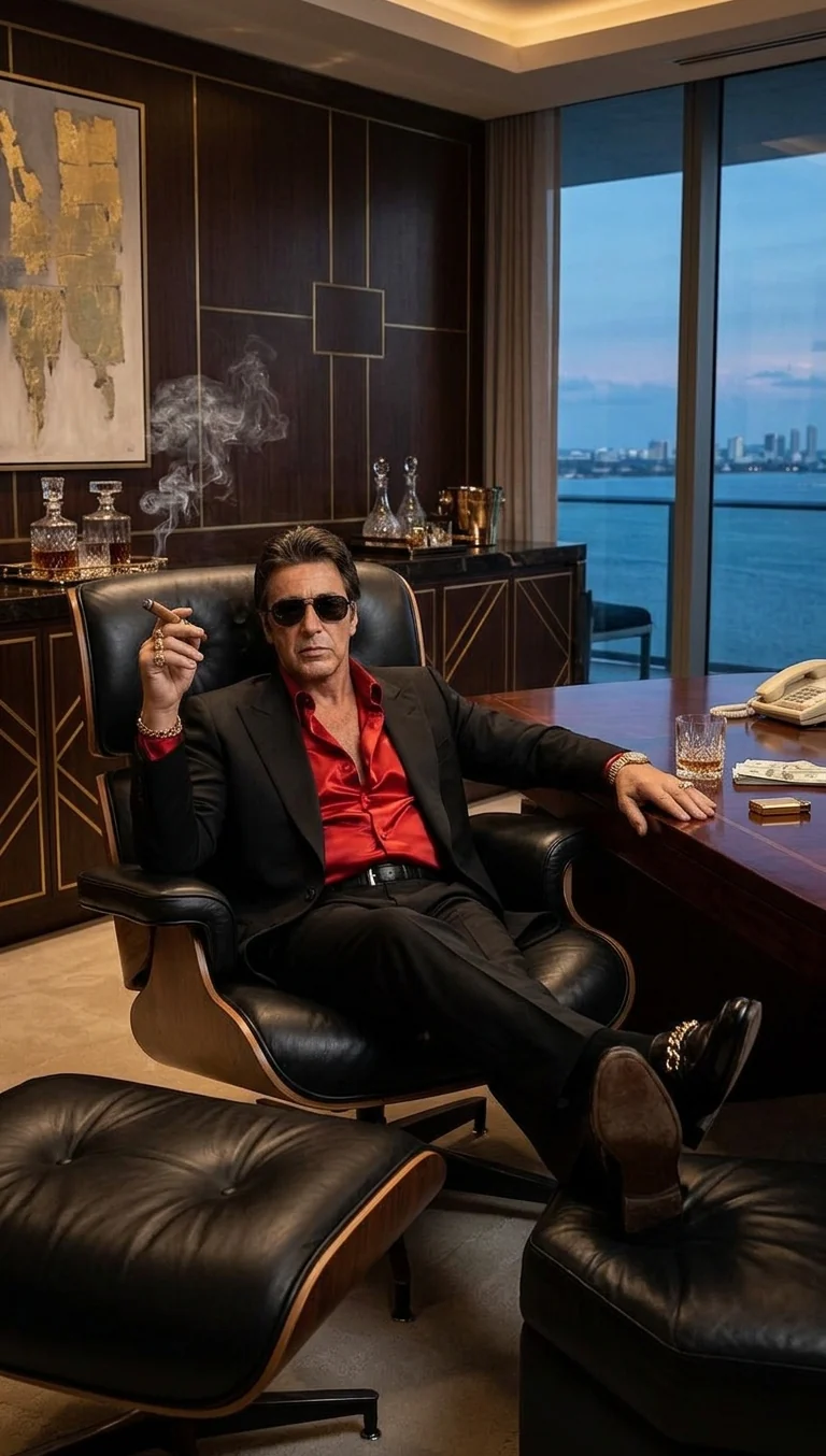 Tony Montana’s Black Blazer with Red Sateen Shirt – Men’s Black Formal Blazer and Red Satin Style Shirt Outfit for Party, Wedding and Vintage Wear - Image 9