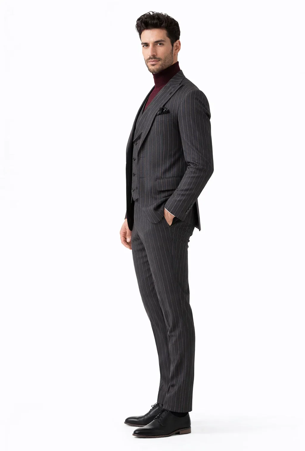 Turtleneck Suit + Free Turtleneck Sweater Package - Black Mens Suit - Image 3