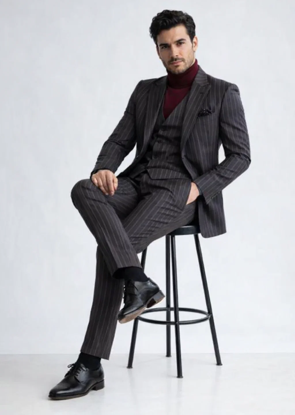 Turtleneck Suit + Free Turtleneck Sweater Package - Black Mens Suit - Image 4