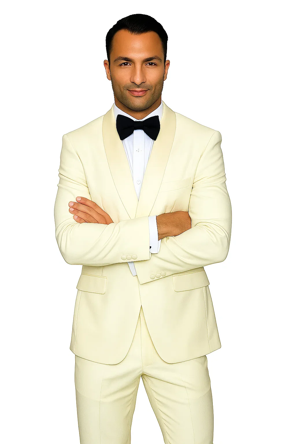 Mens Wool One Button Modern Fit Vested Shawl Prom Tuxedo in Ivory - Image 7