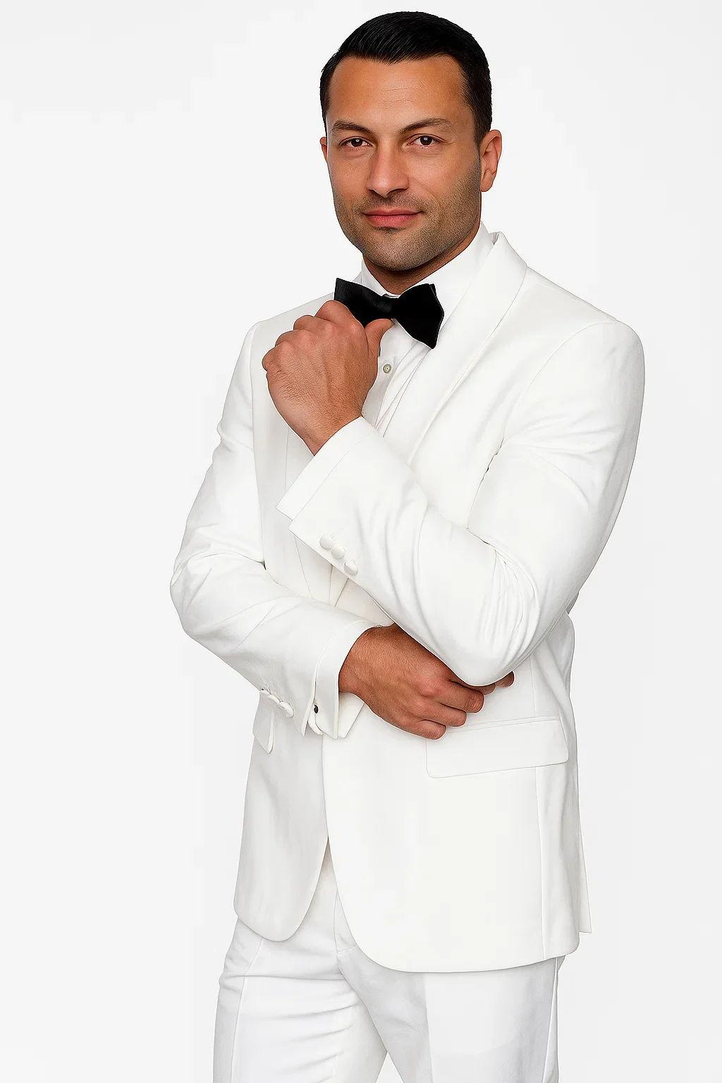 Mens Wool One Button Modern Fit Vested Shawl Prom Tuxedo in White - Image 8