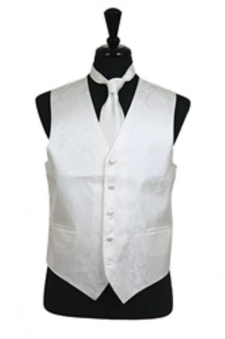 Tuxedo Vest - Wedding Vest Ivory paisley tone on tone Dress Tuxedo Wedding - Men's Neck Ties - Mens Dress Tie - Trendy Mens Ties