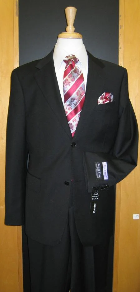 Two Button Solid Black Double Side Vent Suit