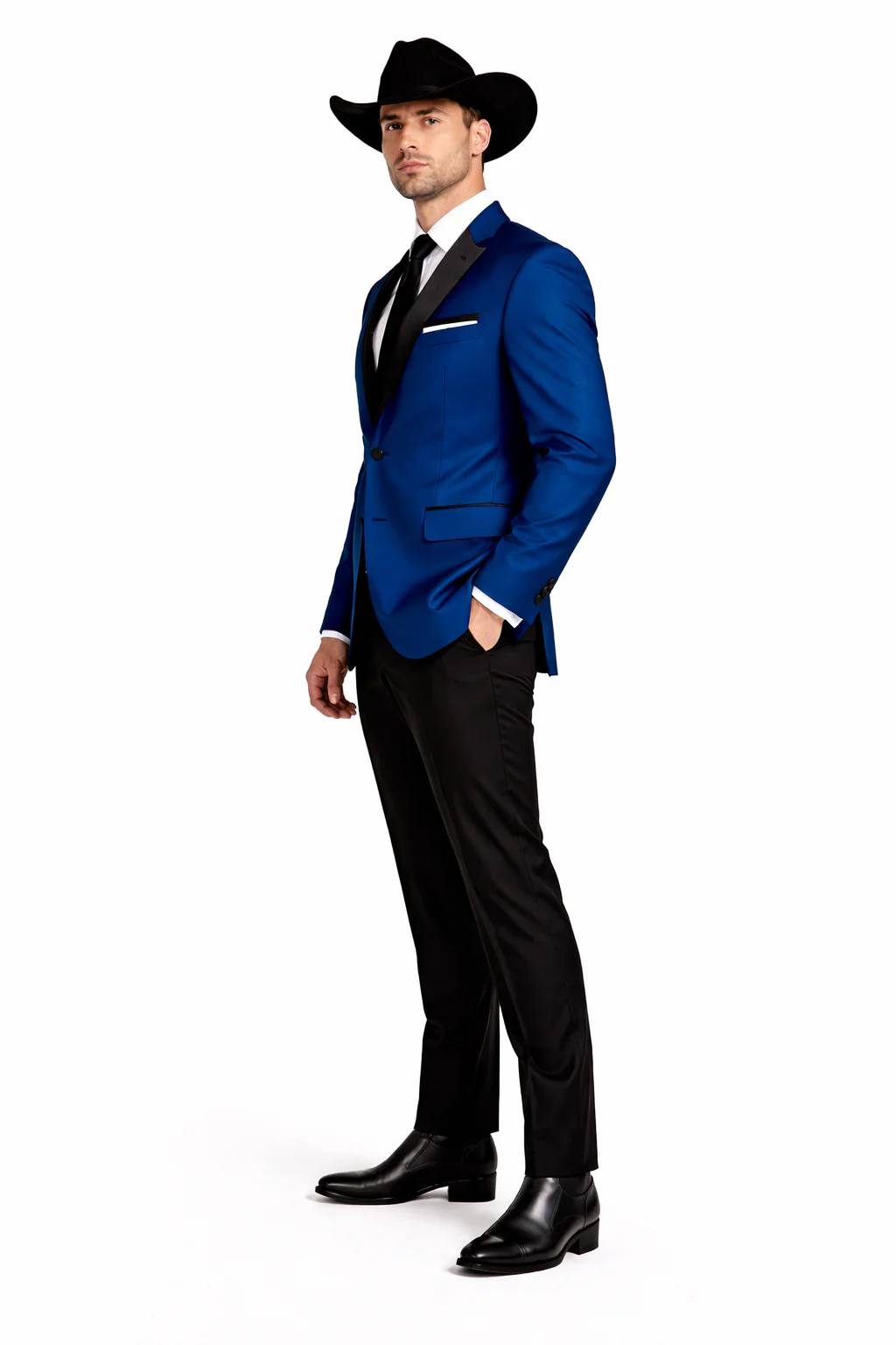 Two Toned Royal Light Blue Two Button Velvet or Dress Suits for Men Fabric Tuxedo Suit Or Dinner Jacket Black Lapeled - Image 3