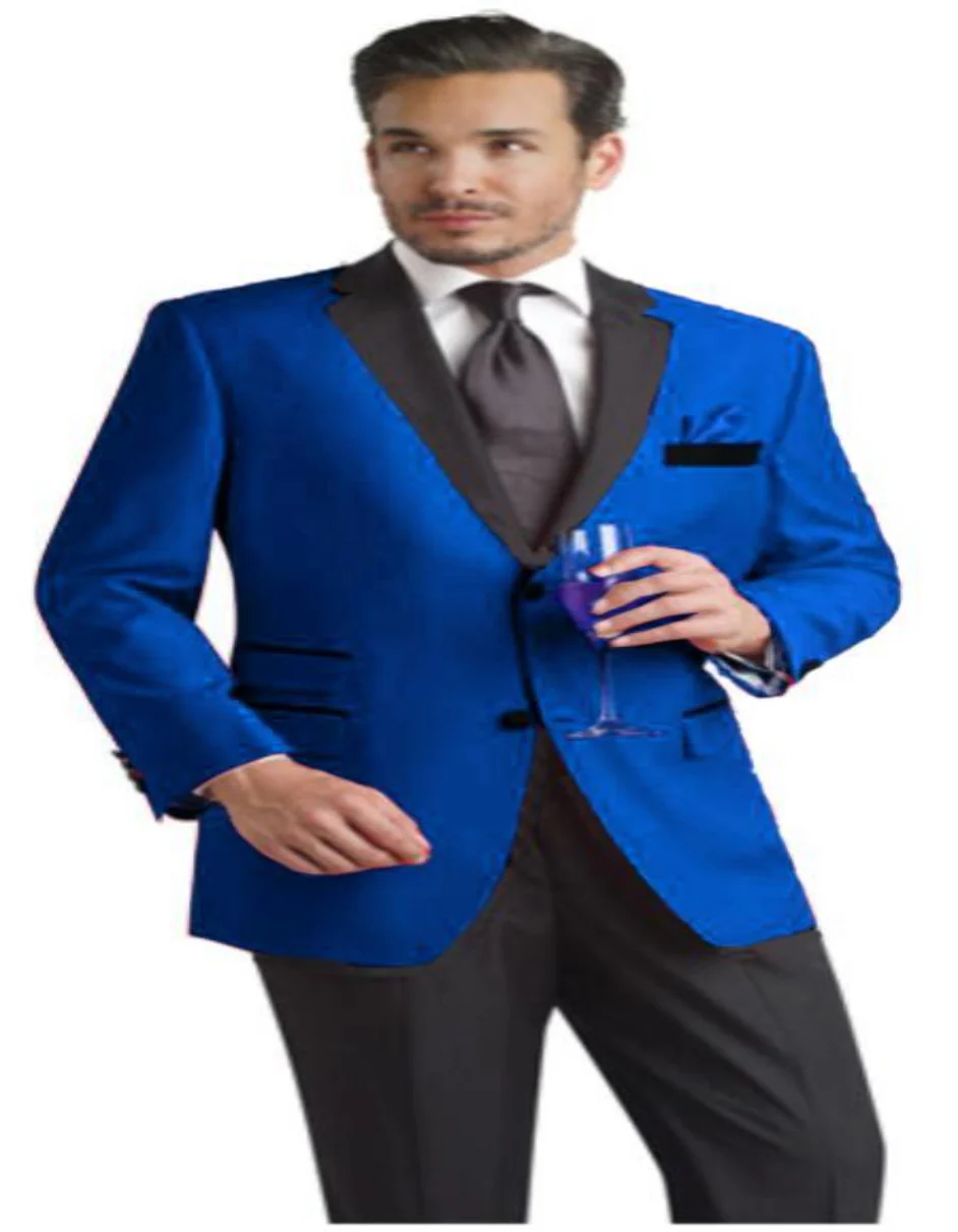 Two Toned Royal Light Blue Two Button Velvet or Dress Suits for Men Fabric Tuxedo Suit Or Dinner Jacket Black Lapeled - Image 9