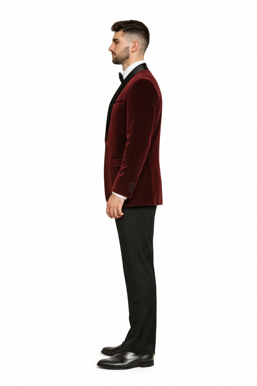 Velvet Blazer - Mens Velvet Jacket Mens 2 Button Modern Fit Suits Shawl Lapel Wine ~ Maroon Burgundy Suit - Image 3