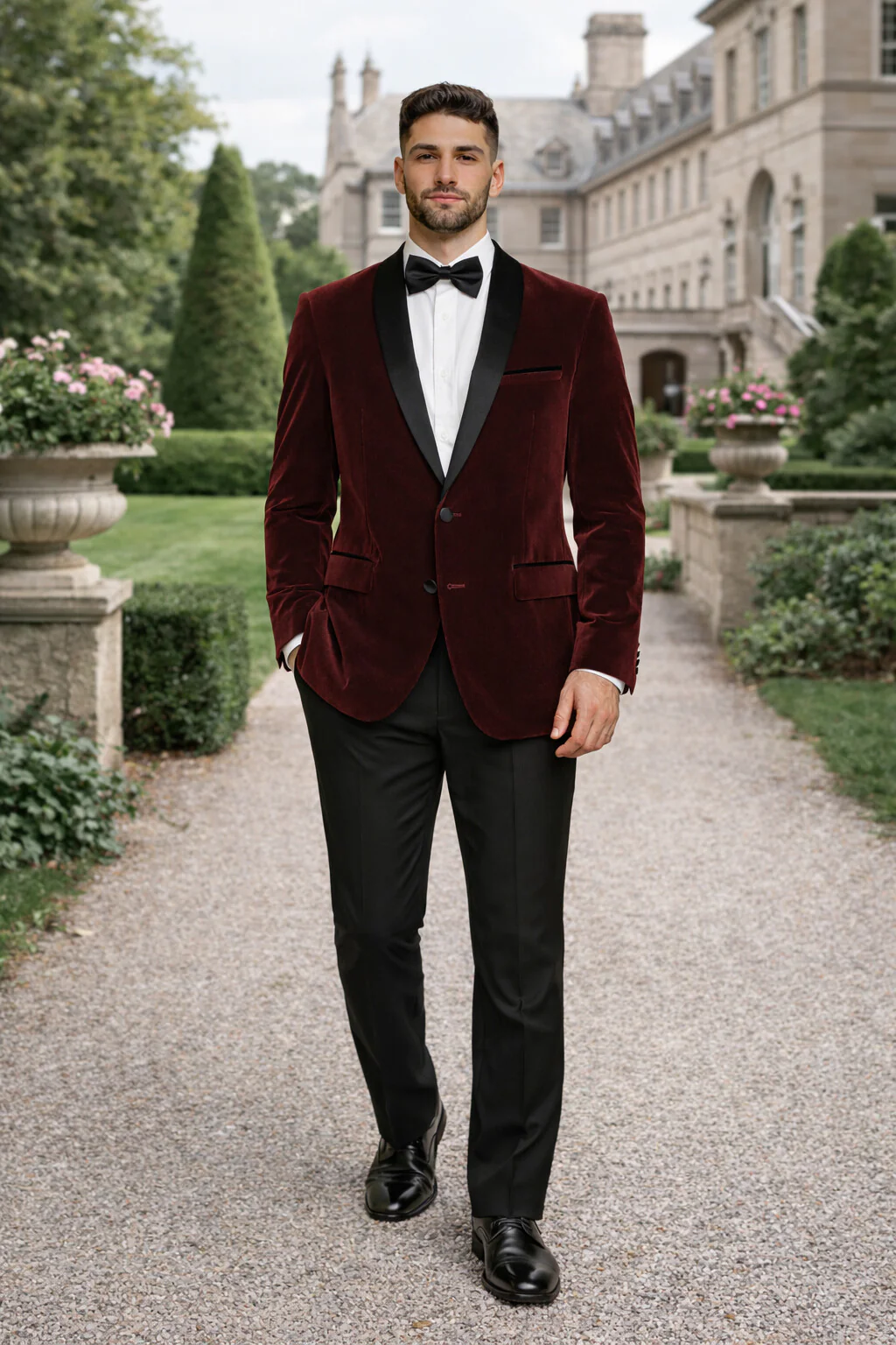 Velvet Blazer - Mens Velvet Jacket Mens 2 Button Modern Fit Suits Shawl Lapel Wine ~ Maroon Burgundy Suit - Image 7
