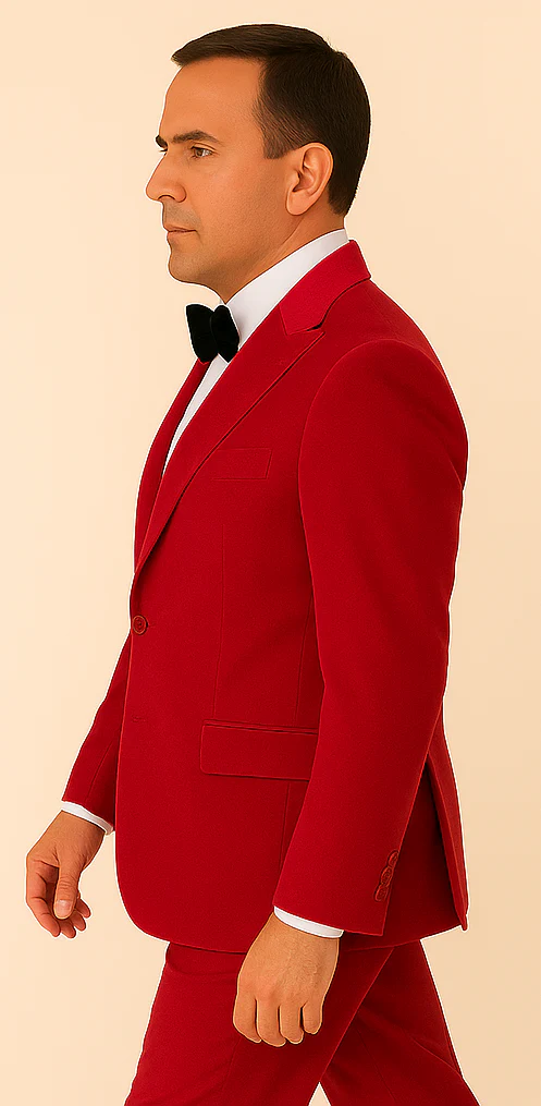 Velvet Fabric Suit - Red Blazer + Pants in Velvet Fabric Rossiman Christmas Holiday Suit - Image 3