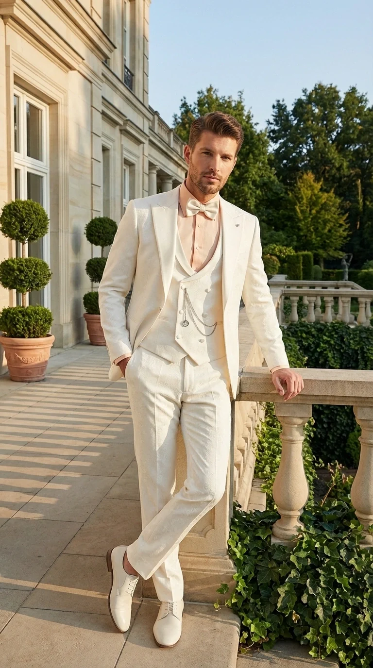 Vinci Men’s Ivory Three Piece Suit – Ivory 3PC Formal Wedding Suit for Groom, Prom and Black Tie Events