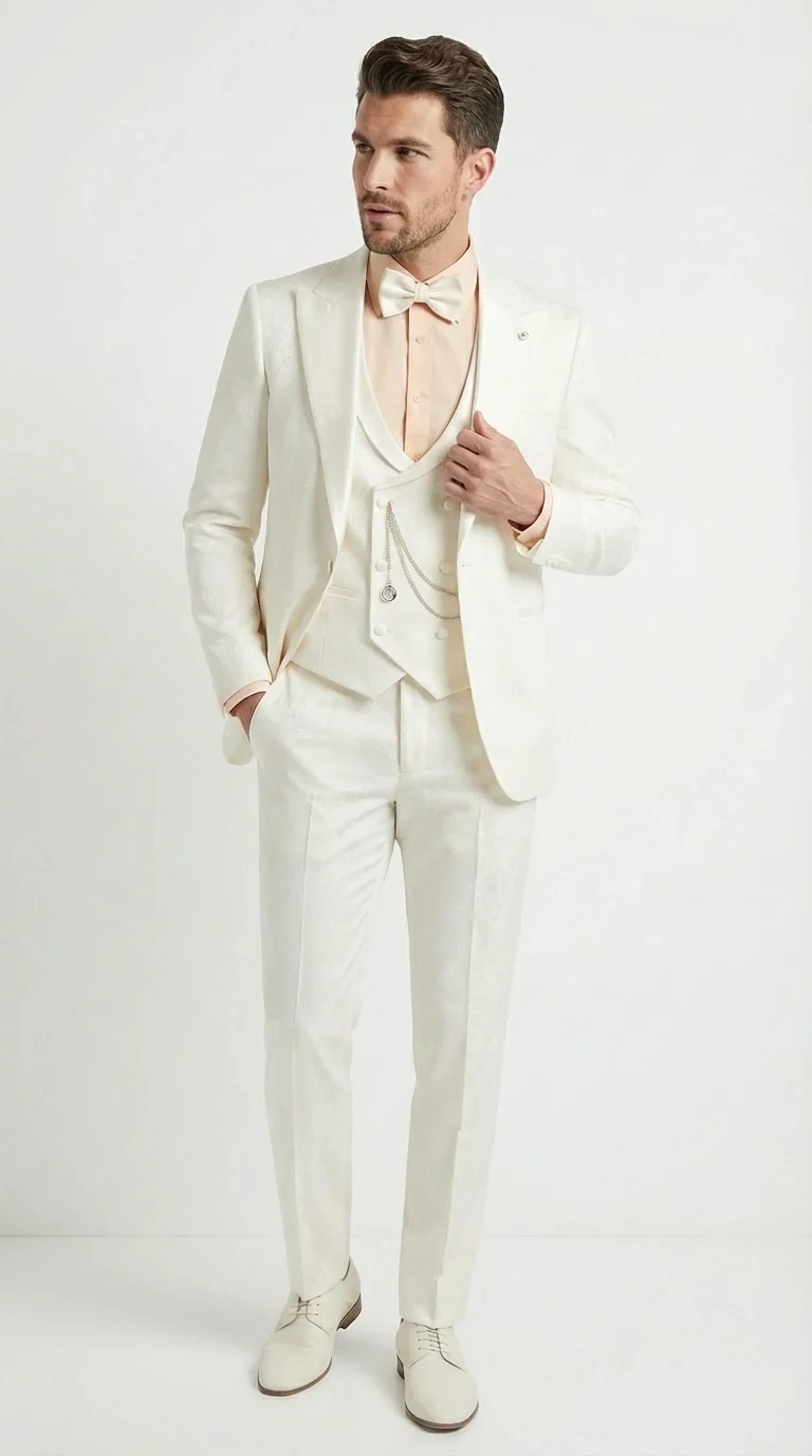 Vinci Men’s Ivory Three Piece Suit – Ivory 3PC Formal Wedding Suit for Groom, Prom and Black Tie Events - Image 6