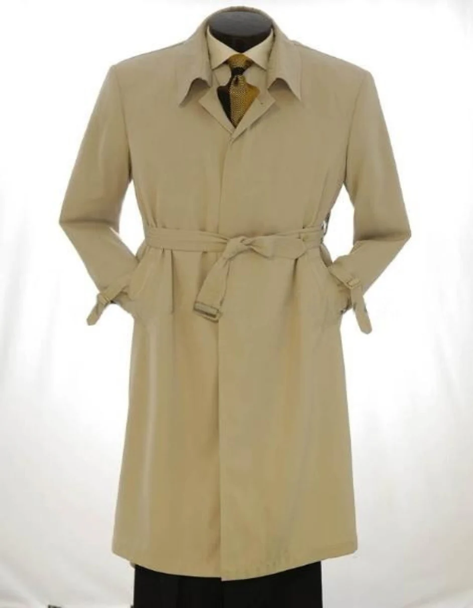 VINTC 482AFZ All Weather Men's Dress Coat Full Length Trench Coats ~ Rain Coat Khaki ~ Tan ~ Beige Long Style
